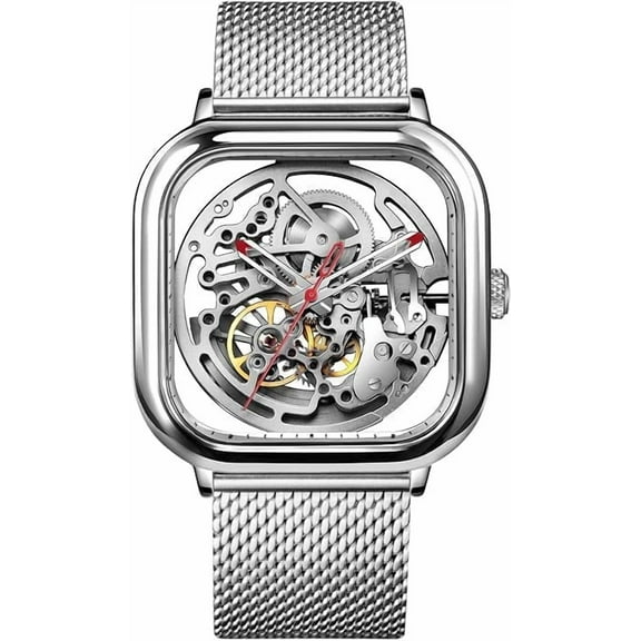 CIGA Design Automatic Mechanical Watch C Series Skeleton Analog Wrist Watch with Milanese and Leather Strap Sapphire Crystal Mirror Gifts for Men and Women