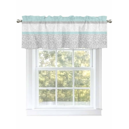 Elegant Floral Valances for Windows Rod Pocket Kitchen Valance Curtains - Soft & Washable Small Window Treatment for Living Room Bathroom Aqua Grey 42x12 Inch 1 Panel