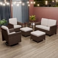 thumbnail image 3 of EAGLE PEAK Ocean Vista 6 piece Patio Variated Brown Wicker Conversation Set Swivel Chairs,Loveseat, Beige Cushions, 3 of 11