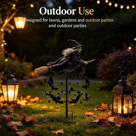 The Enchanted Witch Garden Wind Spinner, Halloween Witch Yard Spinner Decor, Witch Wind Sculpture with Bat Spinner, Outdoor Garden Stake Decoration, Halloween Lawn Ornament (1pc)