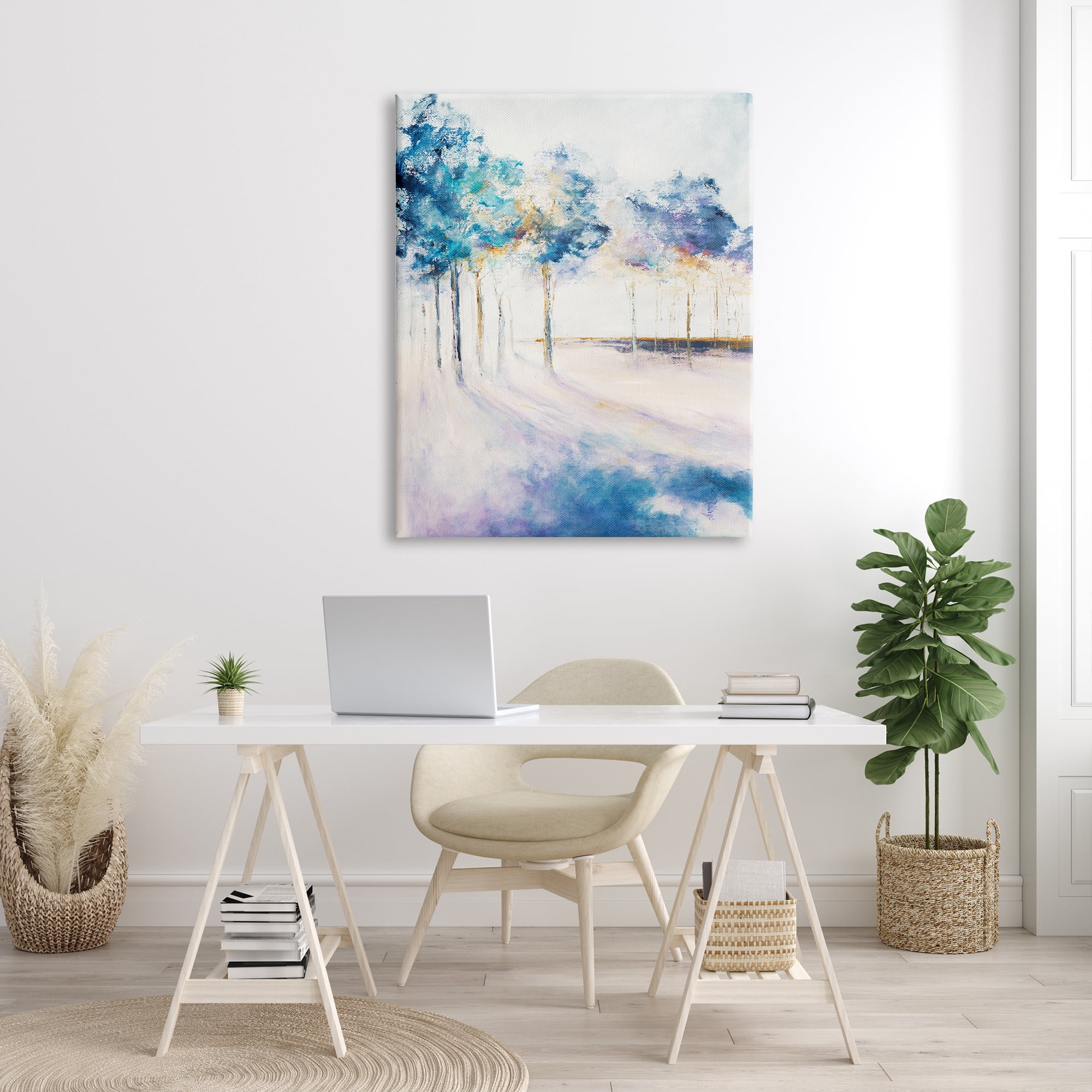 Stupell Industries Abstract Blue Tree Shadows in Forest Landscape Nature Painting Gallery Wrapped Canvas Print Wall Art, 36 x 48