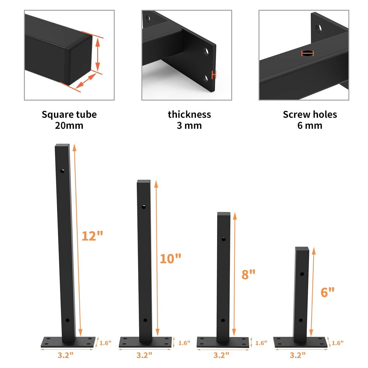 Jorohiker Floating Shelf Brackets 10 Inch, Heavy Duty Black Industrial Pipe Brackets Metal Wall Mounted with Screws & Anchors for DIY Home Decor / Storage / Farmhouse, 6 Pack
