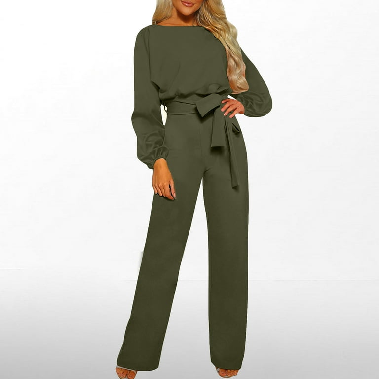 SDNall Formal Jumpsuits for Women Solid Color Long Sleeved