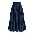 thumbnail image 4 of Yucgh Women's Denim Print Pleated Midi Skirt with Bow, Retro Casual Long Skirt, Flowy Bohemian Skirt with Elastic Waist,Navy,2XL, 4 of 7