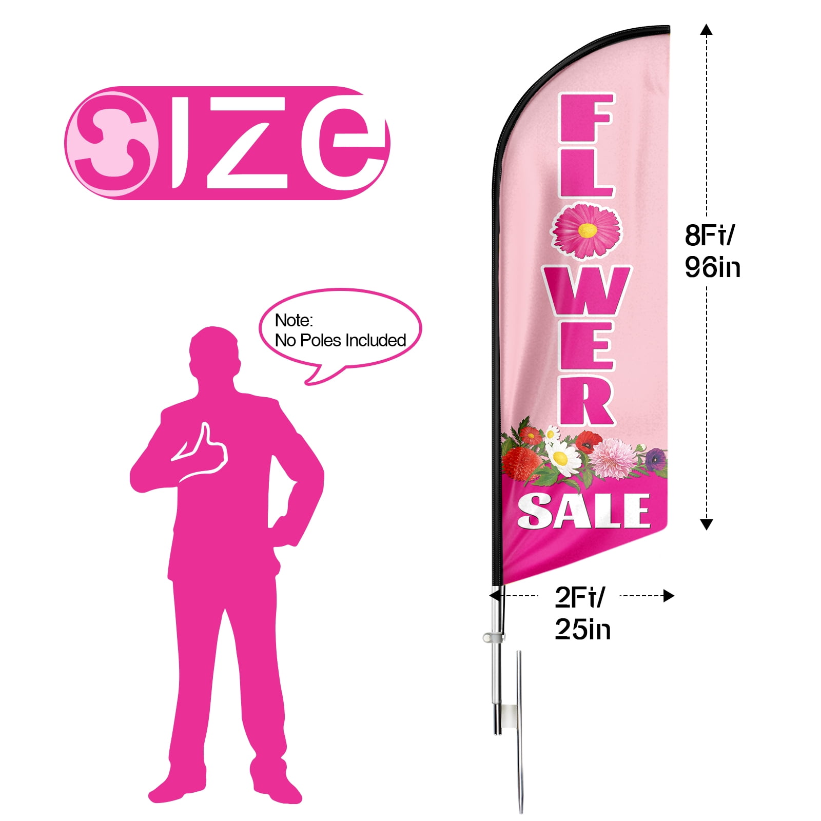 Flower Sale Feather Flag,8FT Flower Sale outdoor advertising flag, Flower Sale Business Flag,Flower Sale Swooper Flag（FLAG ONLY）
