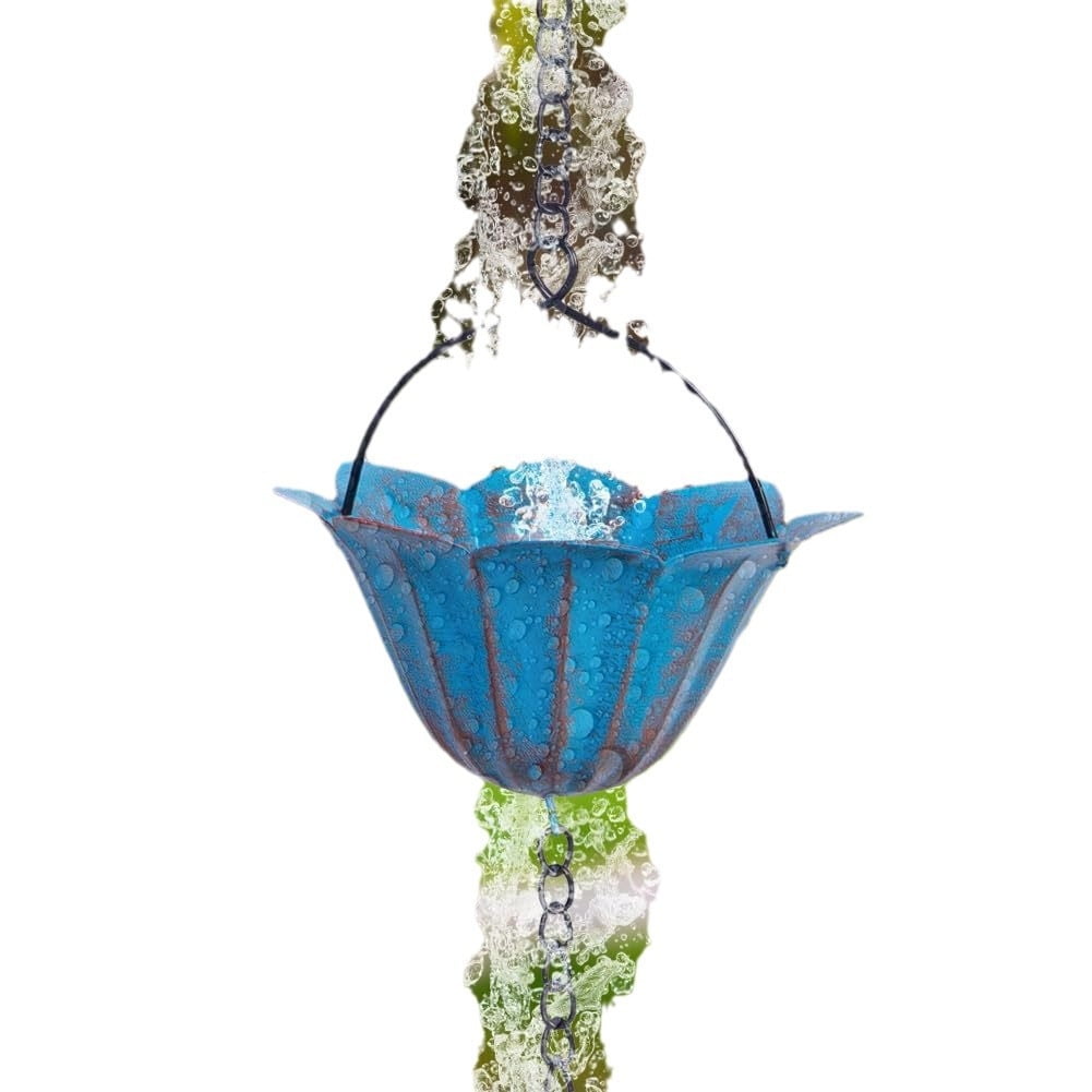 FHBVT 8.5FT Copper Rain Chain for Gutters Hummingbird Design with Bells Easy Hanging Installation Soothing Water Sound Outdoor Eaves Drainage Tool Garden Patio Yard Decor Housewarming Gift
