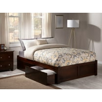 AFI Concord Full Solid Wood Platform Bed with Footboard & 2 Storage Drawers in Walnut