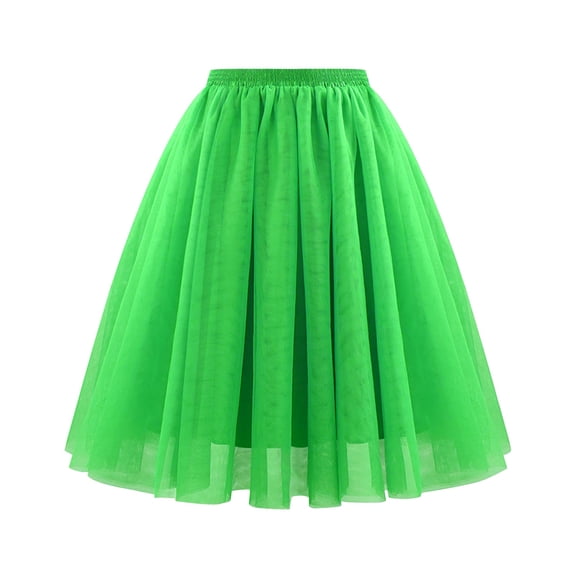 Women Midi Length Mesh Tulle Skirt Elastic Waist Layered Party Dance Tutu Skirt