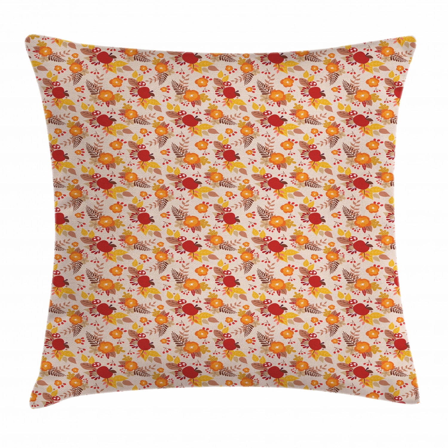 Autumn Throw Pillow Cushion Cover, Warm Colored Foliage Pattern with