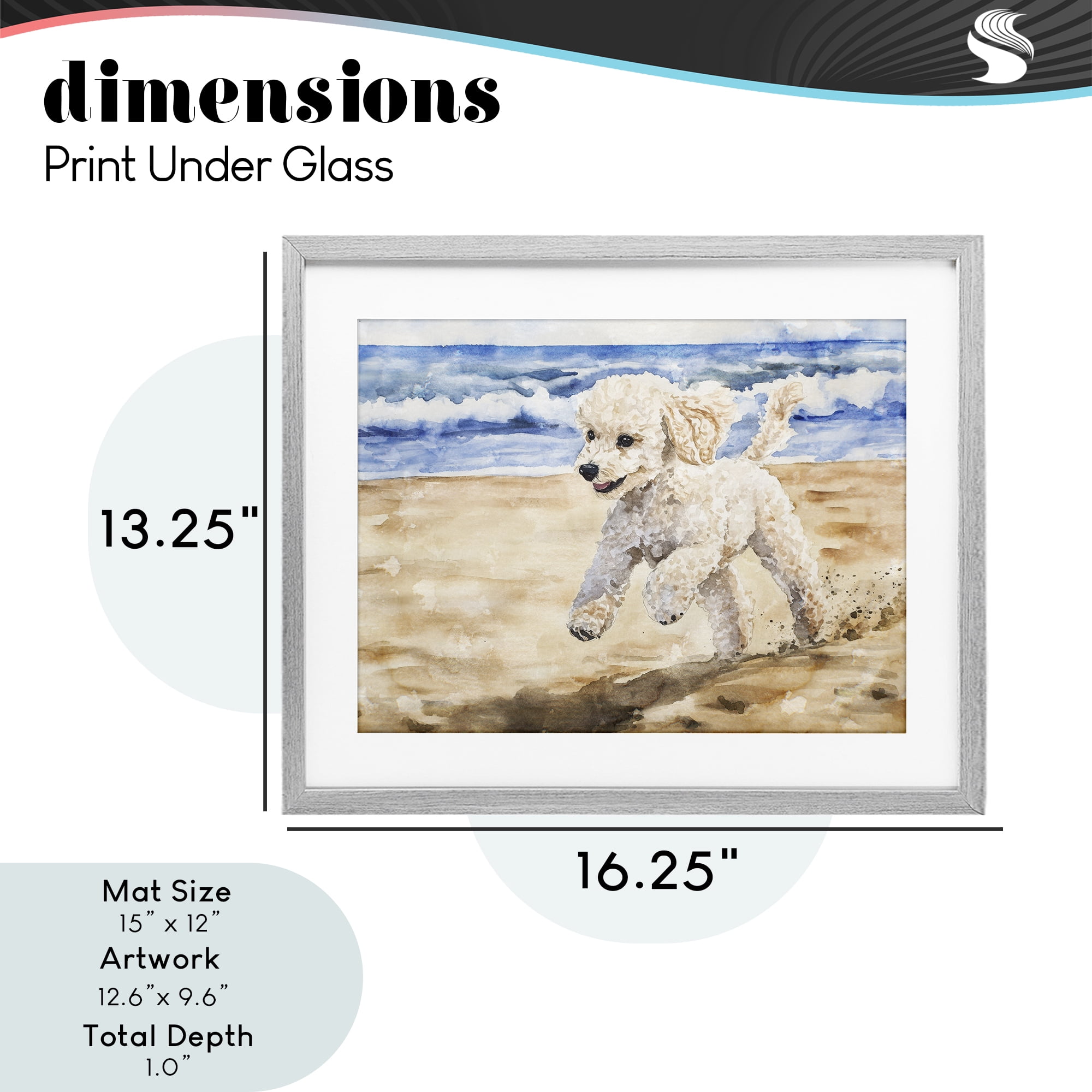 Stupell Industries Poodle's Journey on Beach Gray Framed Print Under Glass, design by Svetlana Aleynikova