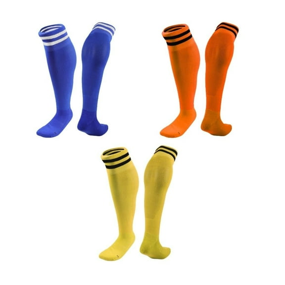Lian LifeStyle 3 Pairs Knee High Sports Socks for Soccer, Softball, Baseball, Soccer, and Many Other Sports XL002 Size M Blue,Orange,Yellow