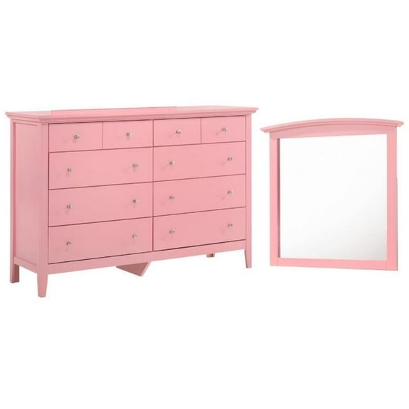 Home Square 2-Piece Set with 8-Drawer Dresser and Mirror in Pink