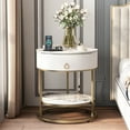 thumbnail image 4 of ASYA White End Table with Drawer, 2-Tier Sofa Side Table, 21.65’’Round Nightstand for Bedroom, Metal & Stone, 4 of 11