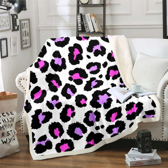 Animal Print Blanket Leopard Print Throw Blanket for Bed, African Safari Wildlife Fleece Blanket Black Pink Sherpa Blanket, Cheetah Fuzzy Blanket Luxurious Bedroom Decor Teens Adults