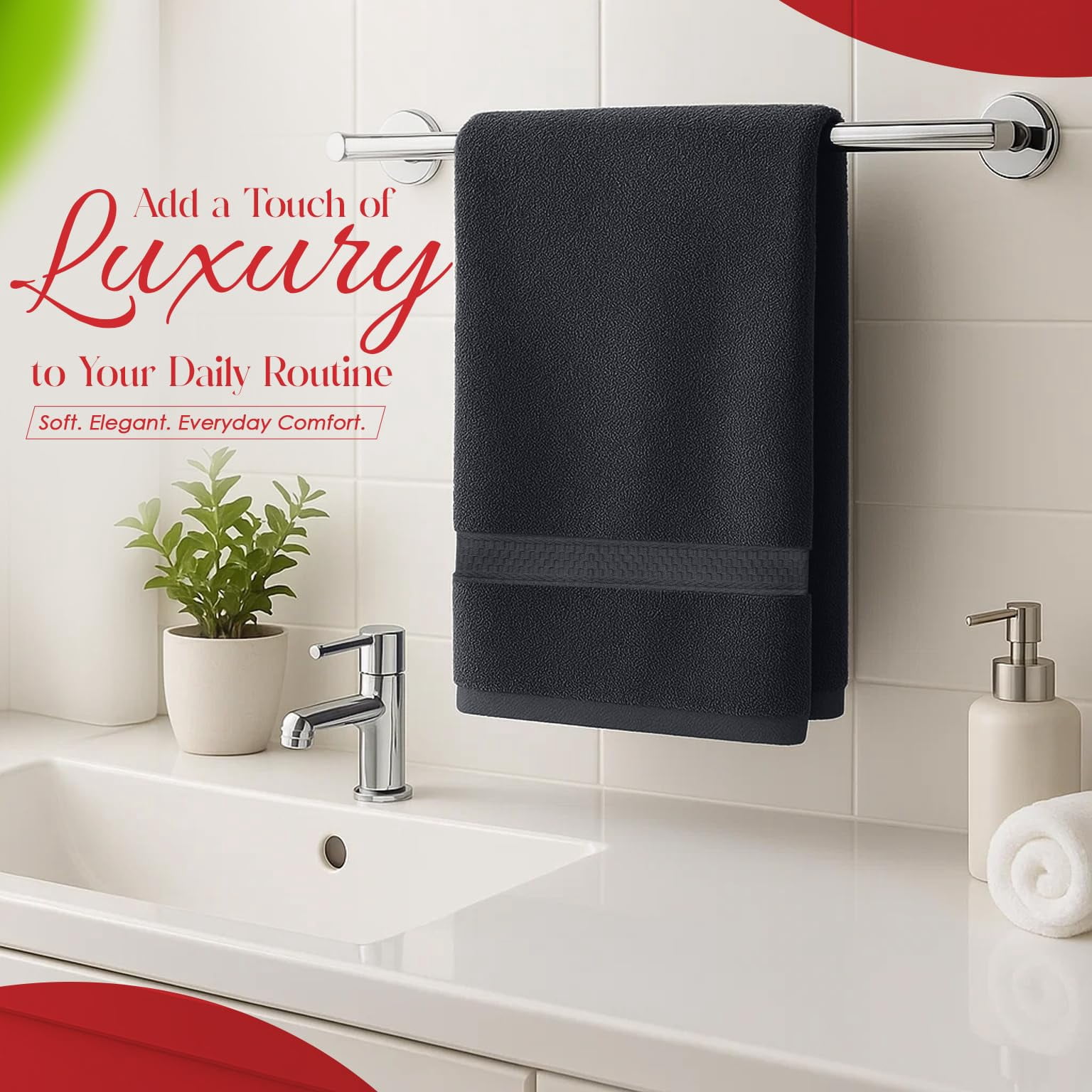 RIVERSIDE Hand Towel 6 Pack 16x28 Soft And Quick Dry Cotton Towels for Home Gym & Spa - Charcoal