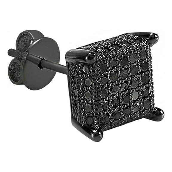 Dazzlingrock Collection 0.25 CT Round Black Diamond Stud Earring for Men 1 Pc Only, Sterling Silver