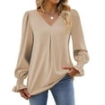 thumbnail image 6 of SWQZVT Chiffon Blouses for Women Dressy Bubble Sleeve Smocked Ruffle Cuffs V Neck Tops Fall Casual Long Sleeve Shirts Business Work Tunic Tops, 6 of 8