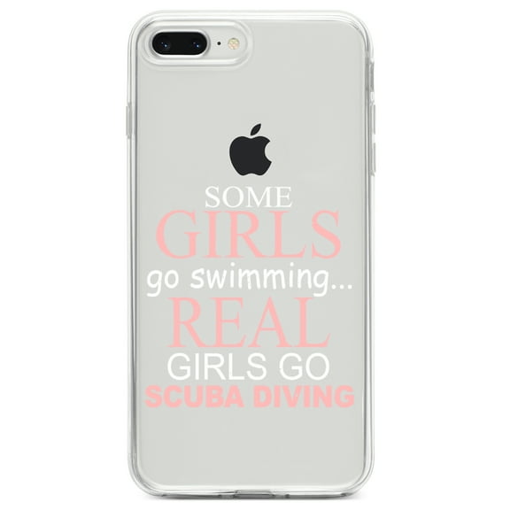 DistinctInk Clear Shockproof Hybrid Case for iPhone 7 PLUS / 8 PLUS (5.5" Screen) TPU Bumper Acrylic Back Tempered Glass Screen Protector - Real Girls Go Scuba Diving