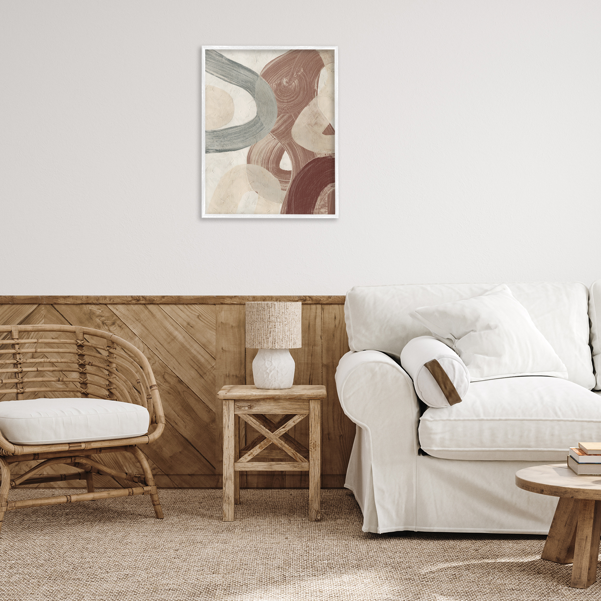 Stupell Industries Abstract Southwestern Neutrals Abstract Painting White Framed Art Print Wall Art, 24 x 30