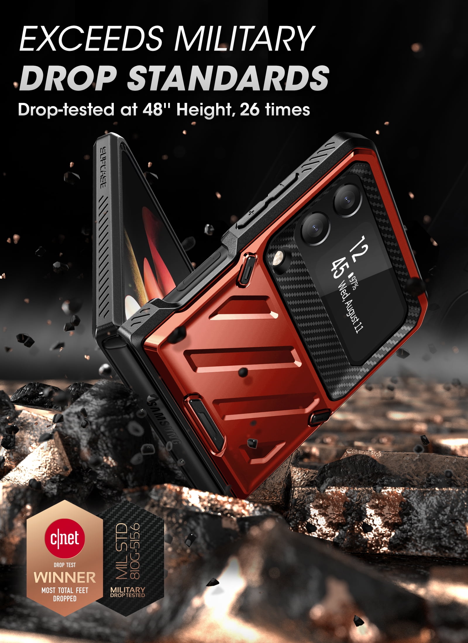SUPCASE Unicorn Beetle Pro Series Case for Samsung Galaxy Z Flip 3 5G (2021), Full-Body Dual Layer Rugged Protective Case with Holster (Ruddy)