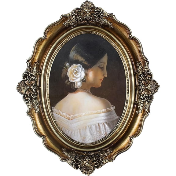 5x7 Bronze Antique Oval Picture Frame, Retro Art Deco Frames, Vintage Gold Photo Frames for Tabletop or Wall Hanging, Glass Front