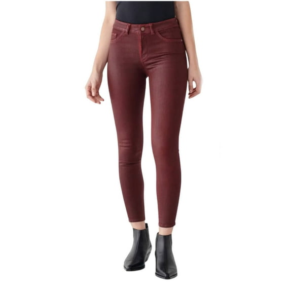 DL1961 Women's Florence Ankle Mid Rise Instasculpt Skinny Jeans, Merlot, 26
