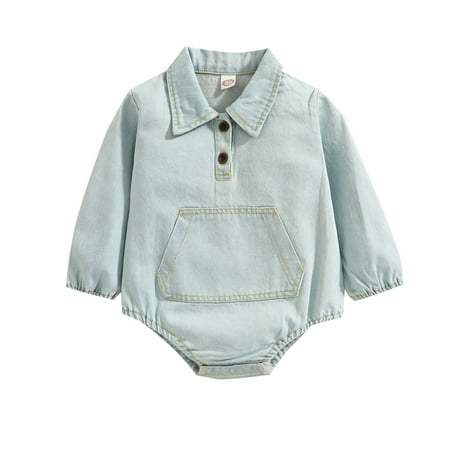 

Musuos Babies Casual Romper Light Blue Long Sleeve Collared One-piece