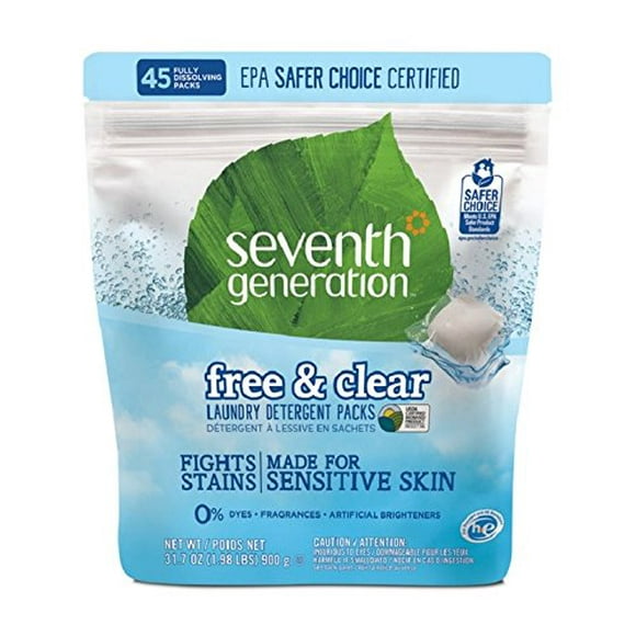 Seventh Generation Free & Clear Laundry Detergent Packs Fragrance Free 45 Count
