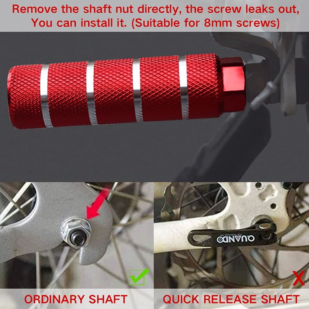 8mm Bike Pegs Aluminum Non-Slip BMX Pegs Universal,1 Pair Foot