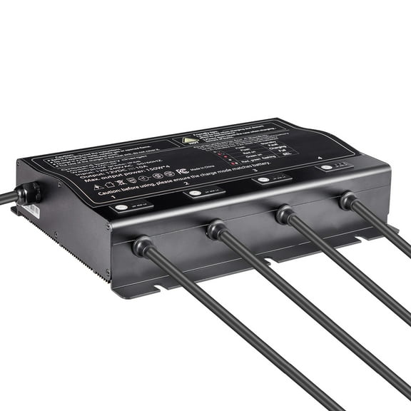 KFFKFF 4-Bank 10A 12V Onboard Marine Battery Charger, IP68 Waterproof Smart Charger for Lithium-Ion (LiFePO4), NCM, and Lead-Acid Batteries, Suitable for Boats, Yachts, RVs, and Trailers