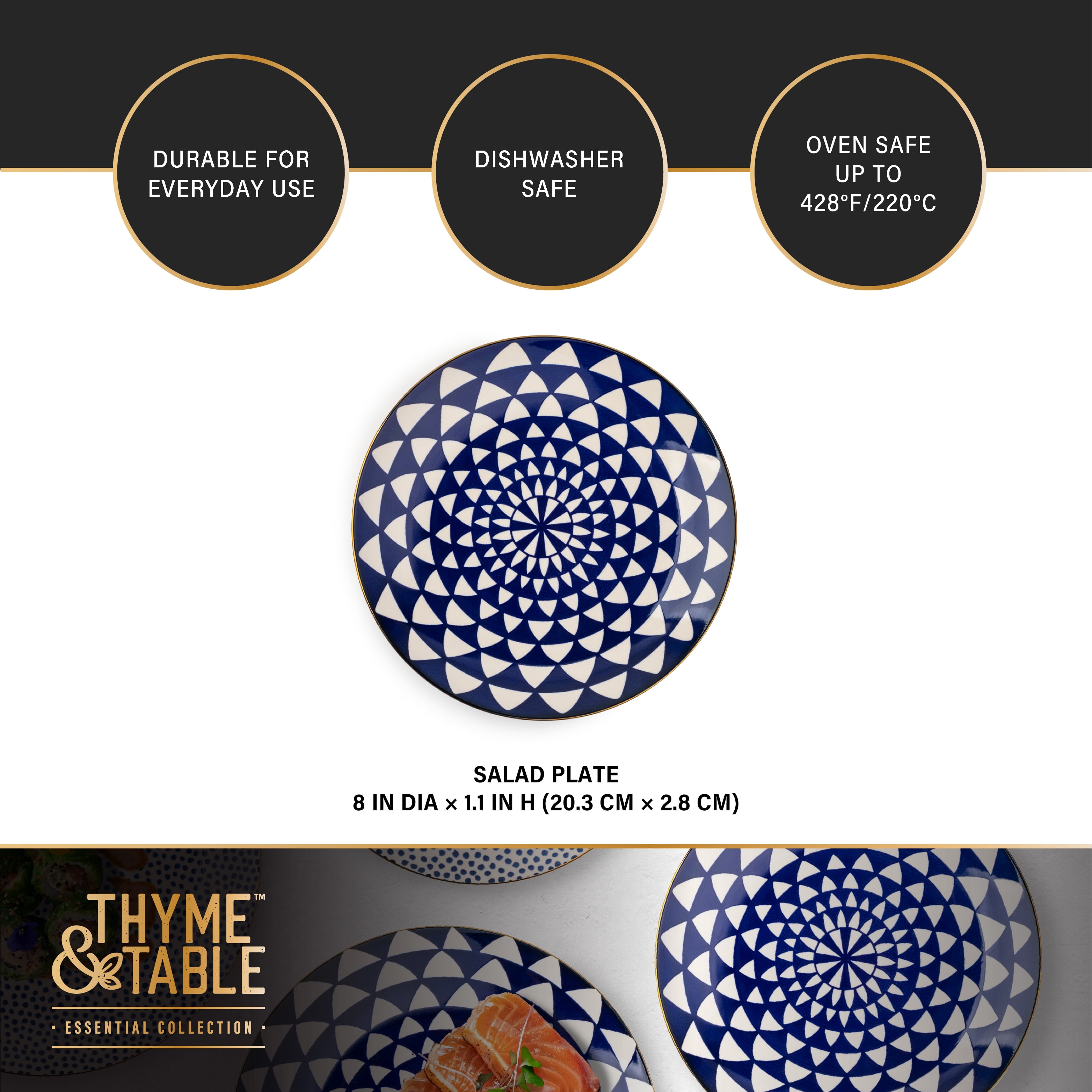 Thyme & Table Dinnerware Blue Medallion Stoneware Round Salad Plate
