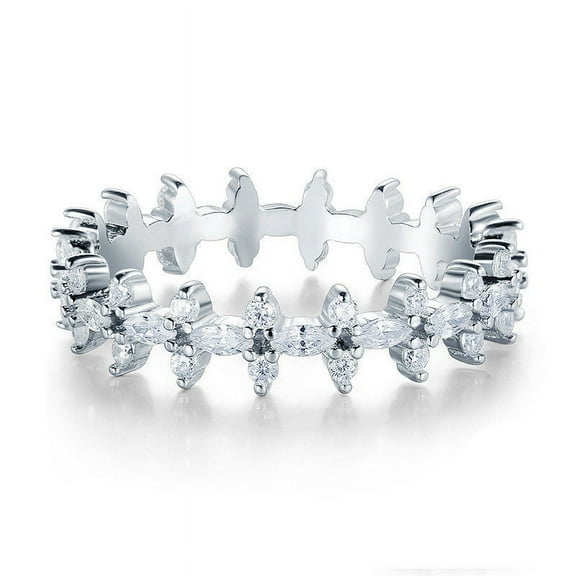 Sterling Silver Geometric Full Circle Zircon Ring Electroplated Womens Fashion Jewelry Gift