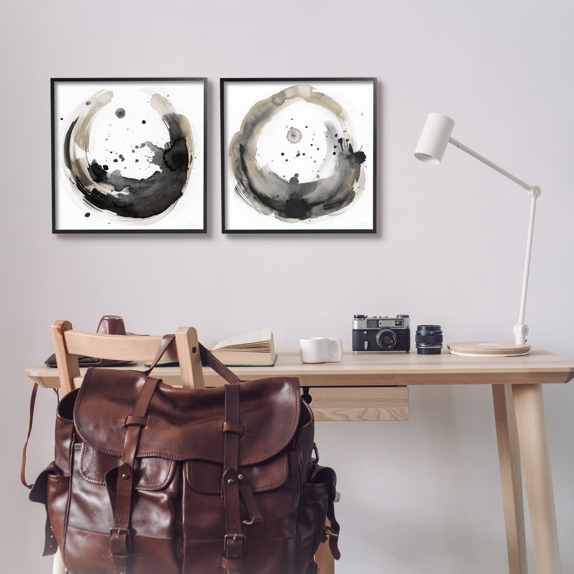 Stupell Urban Infinity Abstract Circles Painting Abstract Painting Black Framed Art Print Wall Art, Set of 2