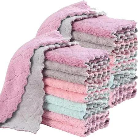 CRESTIN- 20 Pack Cleaning Cloth Kitchen Cloth Dish Towels Super Absorbent Coral Velvet D