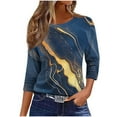 thumbnail image 6 of 3/4 Sleeve Tops for Women Crew Neck Graphic Printed Base Tee Shirt Loose Spring Fall Summer Casual Outfits (2XL, Navy), 6 of 7