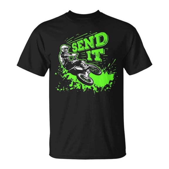 Send It Dirt Bike Motocross Graphic Tee Unisex Adult Cotton Casual Motocross Rider Enthusiast Off‑Road Moto Sport T‑Shirt for Dirt Bike Supercross Fans, Size 3XL, Color Black