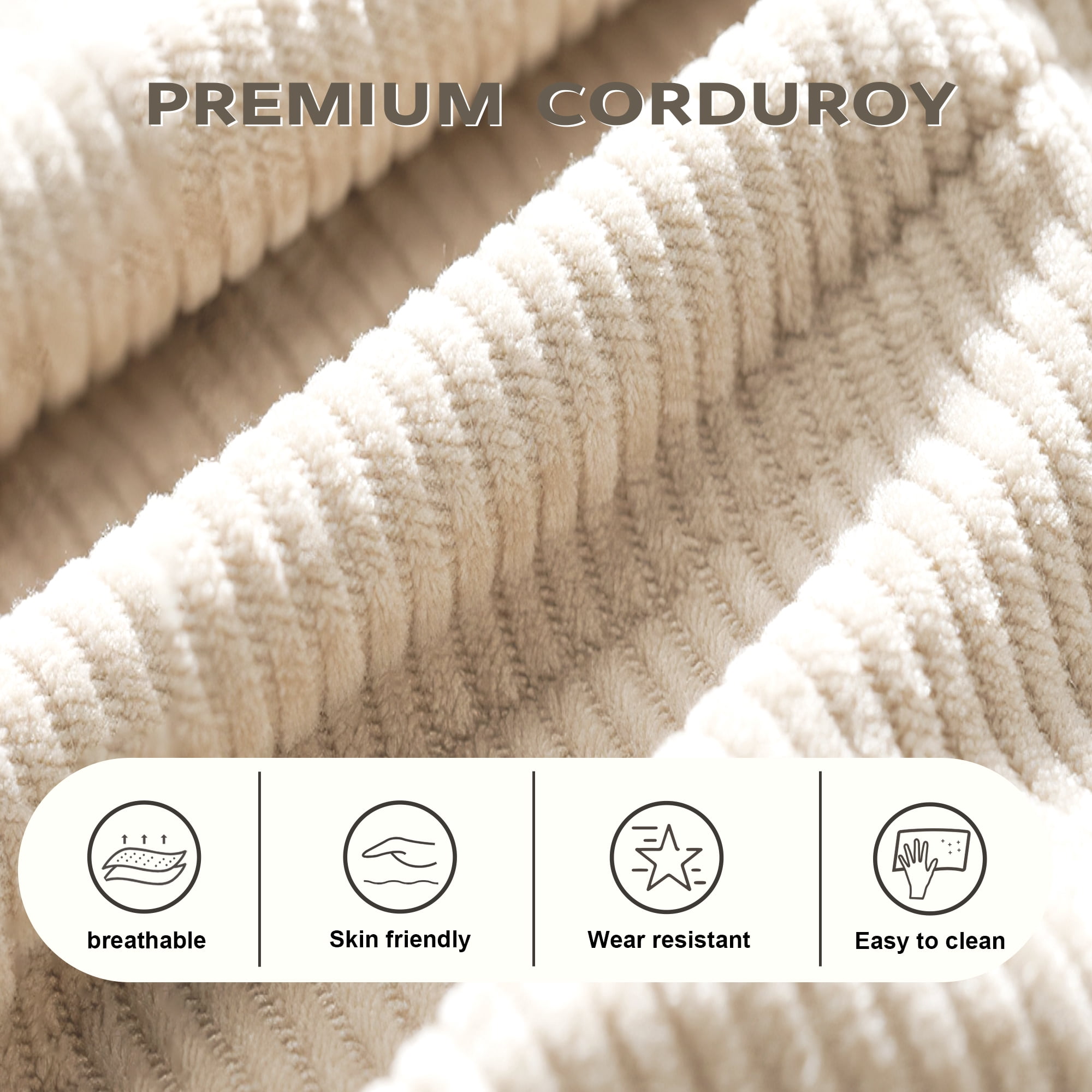 AAQZ 87" Corduroy Sofa Couch for Living Room, 3 Seater Deep Seat Comfy Couch in a Box, 2 Cushions, 2 Pillows Tool-Free Setup,Beige