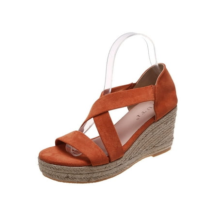 

Ymiytan Womens Wedges Summer Espadrilles Sandal Ankle Strap Wedge Sandals Casual Comfort Fashion Slip On Dress Shoes Orange 8.5