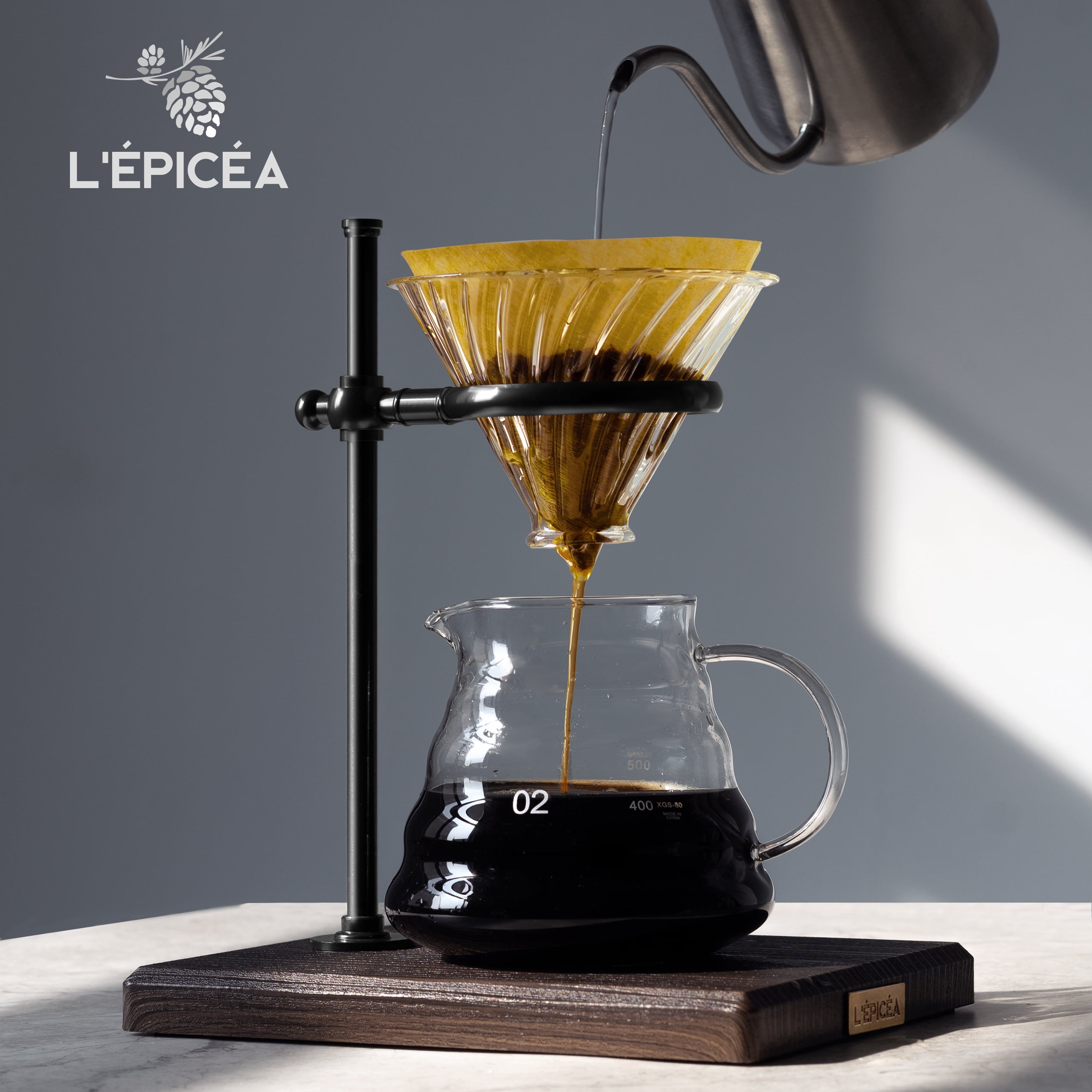 L'ÉPICÉA Pour Over Coffee Maker Set,Pour Over Coffee Maker with Stand,Adjustable Stainless Steel Stand(Black)
