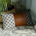 thumbnail image 4 of Boho Handcrafted Decorative Single Throw Pillow Cover Vegan Faux Leather Geometric 12" x 20" Brown & Ivory Lumbar for Couch, Bedding, 4 of 6