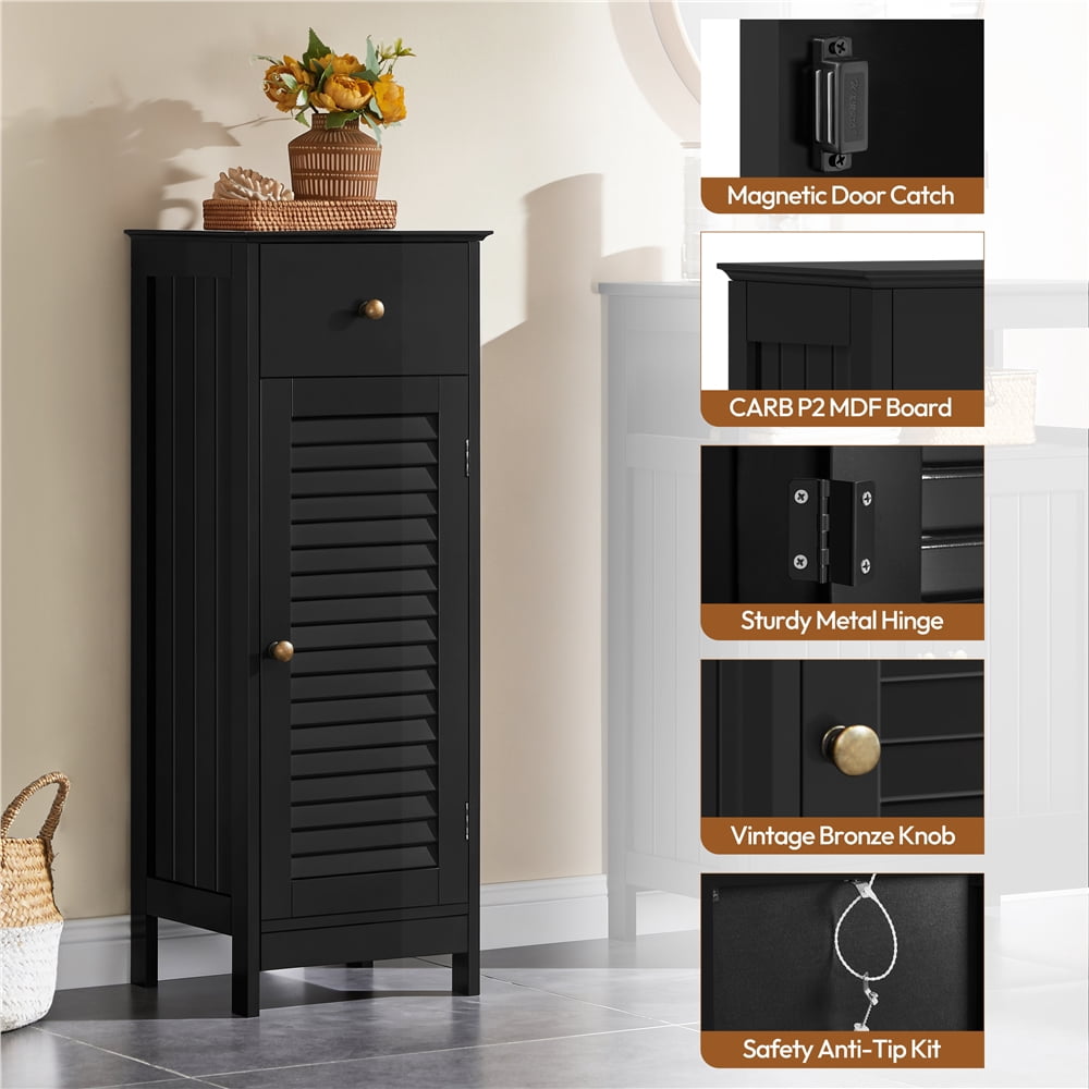 Yaheetech Narrow Freestanding Bathroom Cabinet with Drawer and Single Door, Black