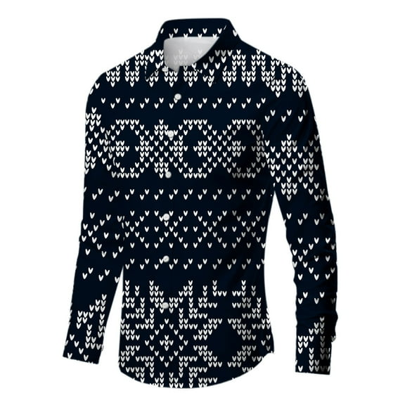 KAUOD Mens Christmas Shirt Xmas Holiday Party Dress Shirts Long Sleeve Snow Print Christmas Tree Shirt Men Winter Dress Shirt