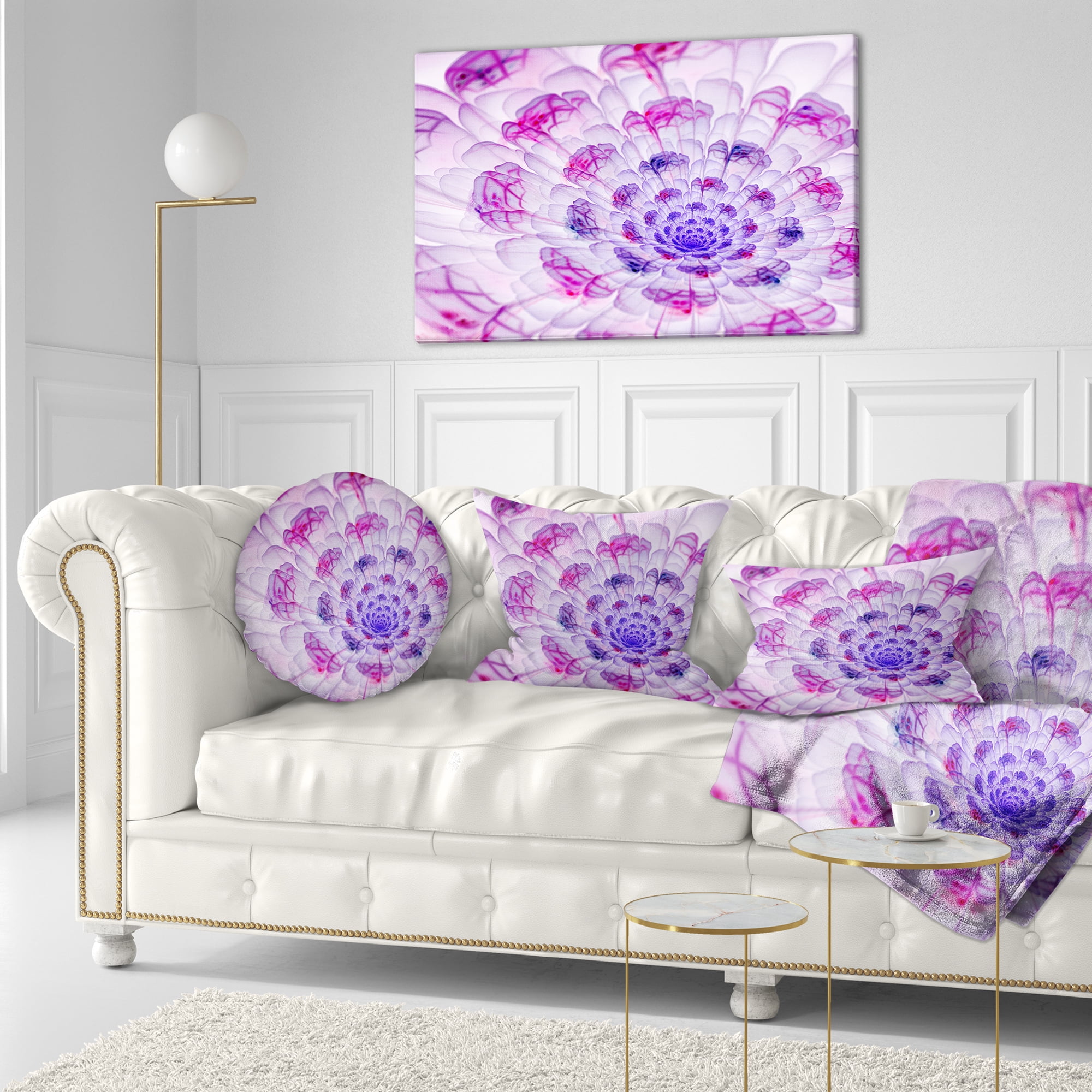 Designart Large Purple Fractal Flower Petals - Floral Throw Pillow - 12x20