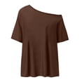 thumbnail image 5 of mgoYE Off the Shoulder Tops for Women Summer Short Sleeve Shirts Casual Cute Spring Clothes Y2k T Shirts T Shirts for Women(Coffee,M), 5 of 5