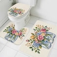 thumbnail image 4 of Watercolor Flowers Bathroom Rugs Set Pink Rose Leaf Bottle Decoration Non Slip Absorbent Soft Bath Mats 3 Piece Set with Bathroom Rug, U-Shaped Floor Mat, Toilet Seat Cover Large Size, 4 of 9
