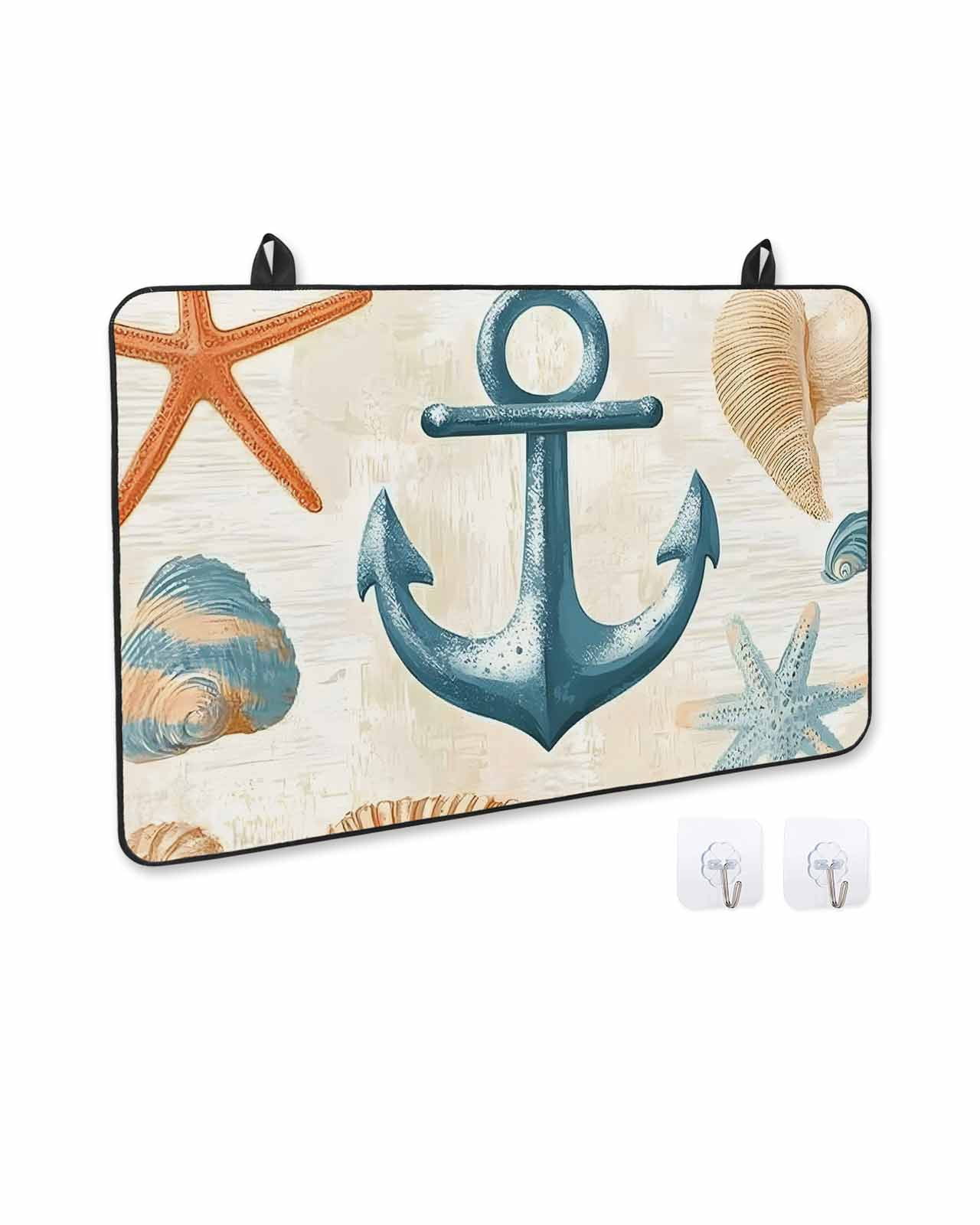 nqOlkjepod Large Induction Cooktop Protector Mat 28.5"x20.5", Nautical Anchor Stove Top Covers for Electric Stove, Coastal Ocean Vintage Starfish Shells Stove Burner Cover Mats Stove Cover