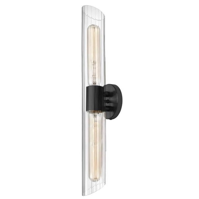 Dainolite SAM-252W-MB Coiffeuse Noire Mate 2 Lumières avec Verre Cannelé Clair