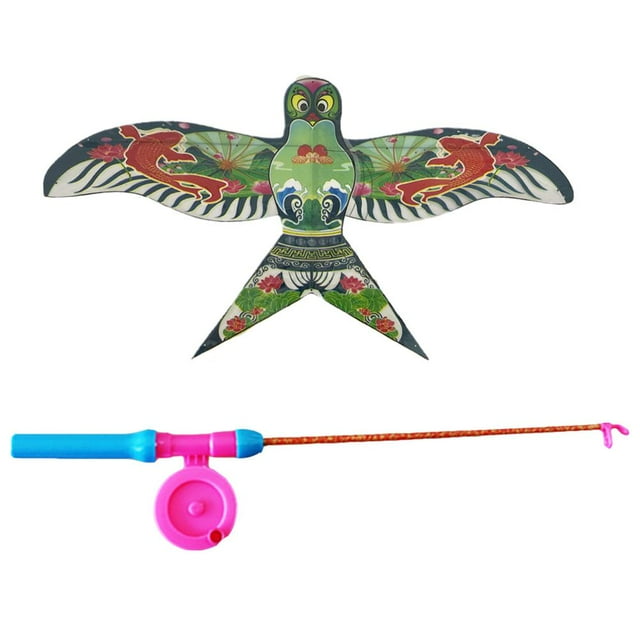 Fishing Rod Dynamic Kite Childrens Outdoor Hand-held Small Kite Fishing Rod Kite Free 50M Thread