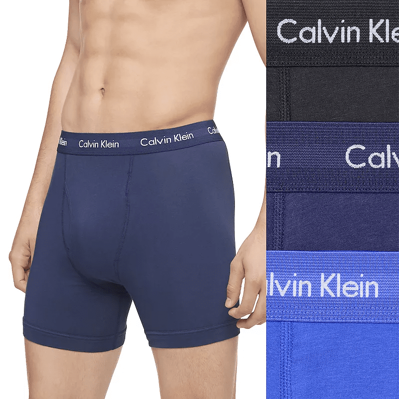 Calvin Klein BLUE COMBO Men's Cotton Stretch 3-Pack Boxer Brief, US X-Large  