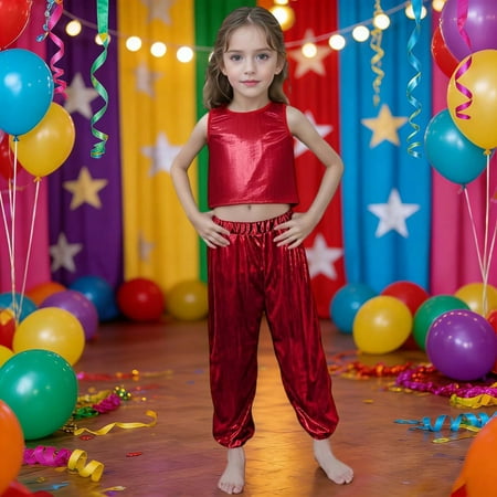 ZHOGXU Big Boys Girls Outfit Solid Color Round Neck Sleeveless Top And Elastic Waist Pants Comfortable Fashion Sets For Stage Performance Red 10-11 Years